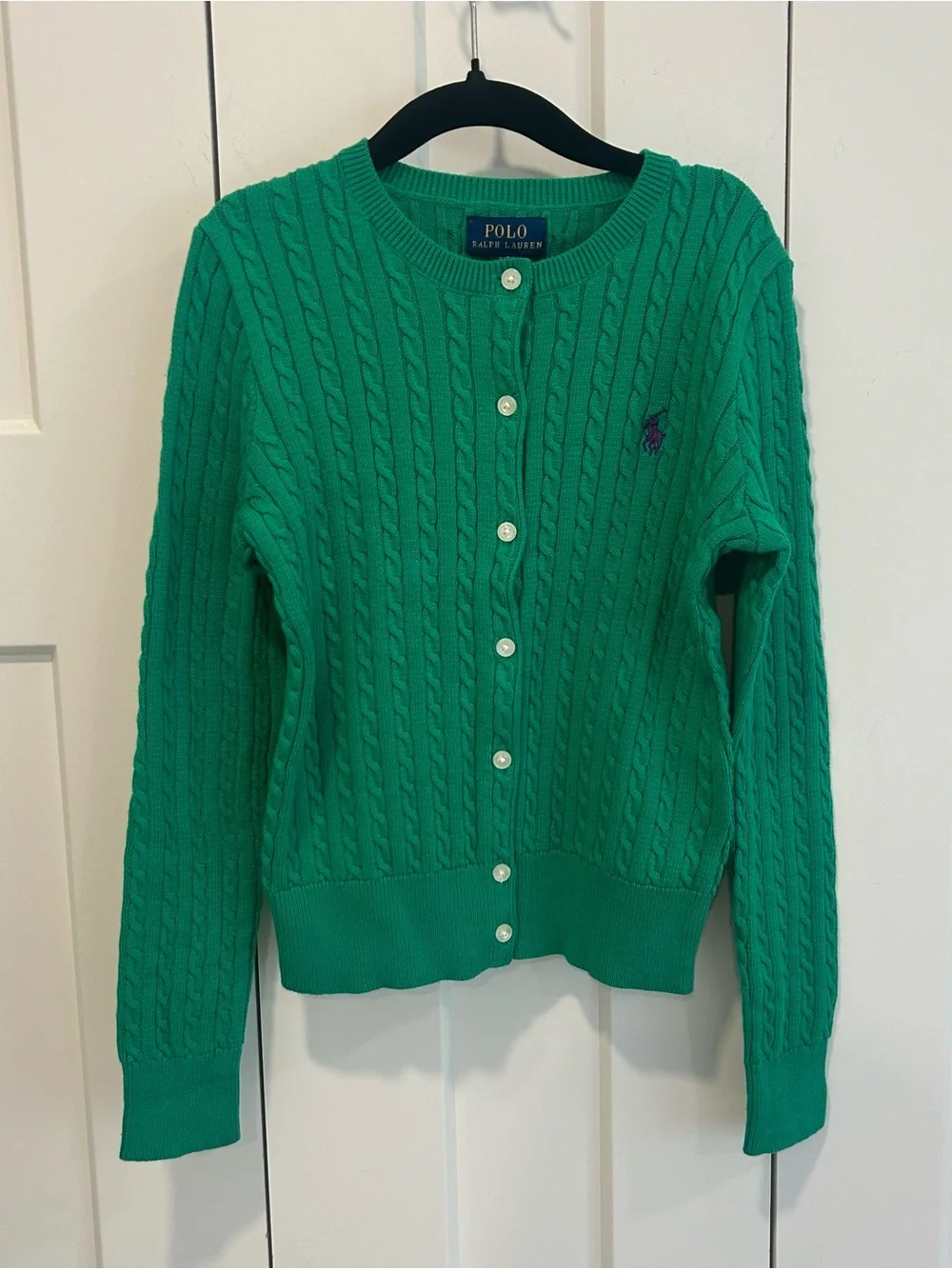 NWT Polo Ralph Lauren Girl's Green Mini-Cable Knit Cotton Cardigan Size S (7)